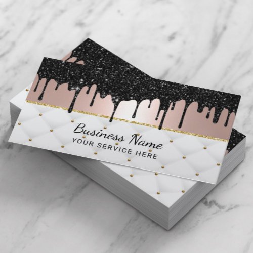 Modern Black Drips Rose Gold Luxury Beauty Salon Business Card