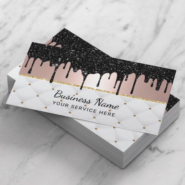 Modern Black Drips Rose Gold Luxury Beauty Salon Business Card (Creator Uploaded)