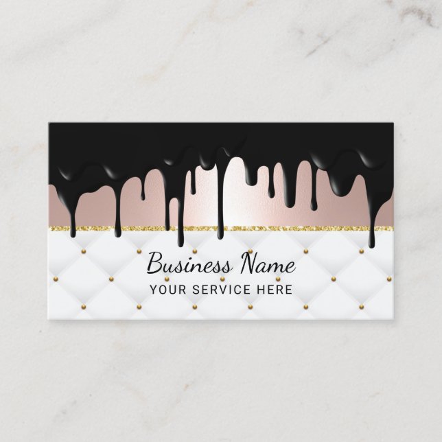 Modern Black Drips Rose Gold Luxury Salon & Spa Business Card (Front)