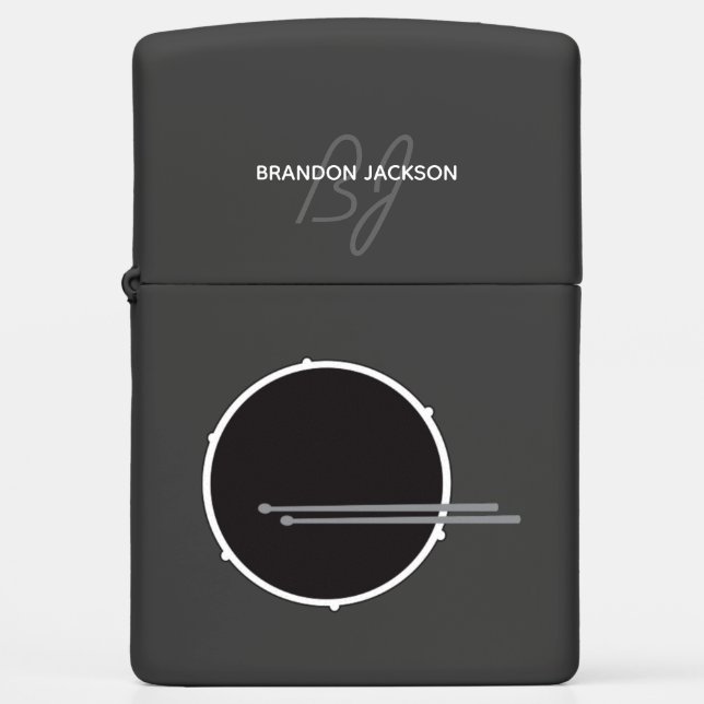 Modern Black Drummer Name Zippo Lighter (Front)