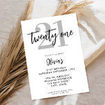 Modern Black Elegant 21st Birthday Invitation<br><div class="desc">A simple modern 21st birthday invitation featuring elegant calligraphy script typography and minimalist design in black and white color.</div>