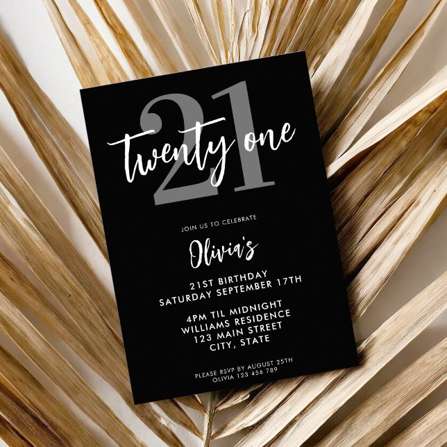 Modern Black Elegant 21st Birthday Invitation (Creator Uploaded)