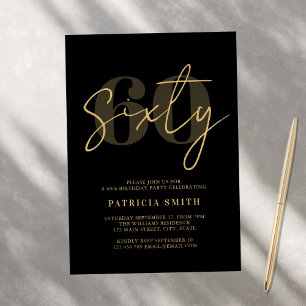 Modern Black Elegant 60th Birthday Invitation