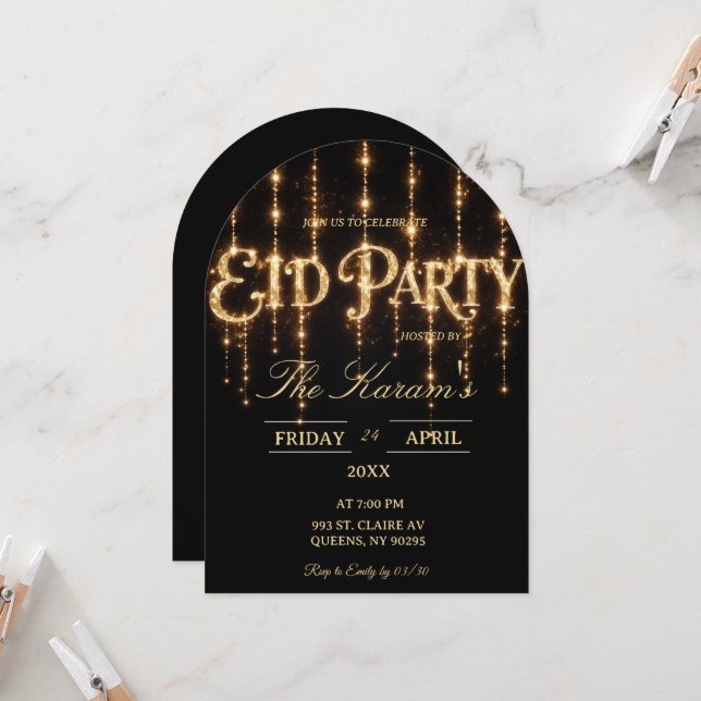 Modern Black elegant Eid Party Invitation Card (Front/Back In Situ)