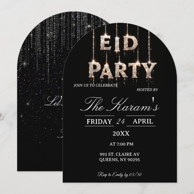 Modern Black elegant Eid Party Invitation Card (Front/Back)