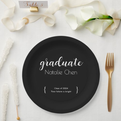 Modern Black Elegant Font Graduation Party Paper Plates