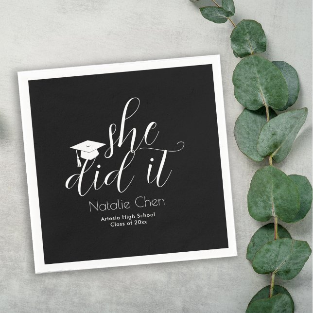 Modern Black Elegant Fonts Graduation Napkins (Creator Uploaded)