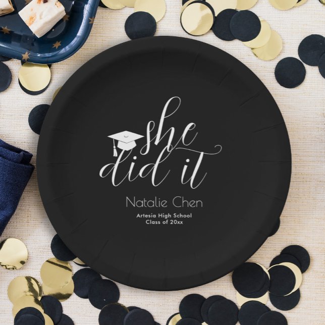 Modern Black Elegant Fonts Graduation Paper Plates (Creator Uploaded)