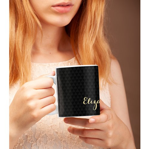 Modern Black Elegant Gold Script Chic Custom Name Two_Tone Coffee Mug