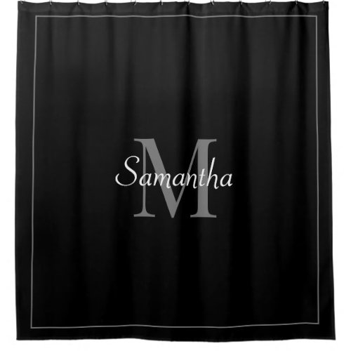 Modern Black Elegant Gray Monogram Shower Curtain