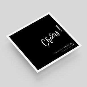 Modern Black Elegant Hand Lettering Cheers Wedding Napkins