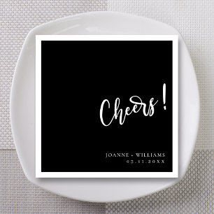 Modern Black Elegant Hand Lettering Cheers Wedding Napkins