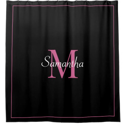 Modern Black Elegant Hot Pink Monogram Shower Curtain