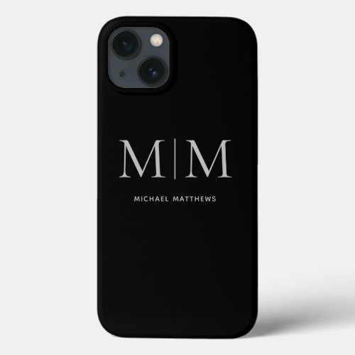 Modern Black Elegant Personalized Monogram Name iPhone 13 Case