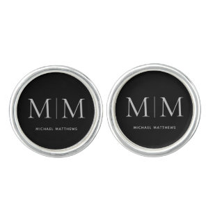 Modern Black Elegant Personalized Monogram Name Cufflinks