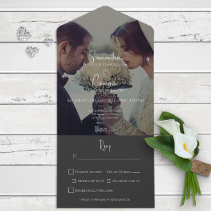 Modern Black Elegant Photo Dinner All In One Invitation