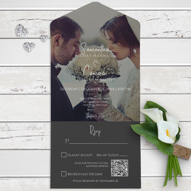 Modern Black Elegant Photo QR Code All In One Invitation (Creator Uploaded)