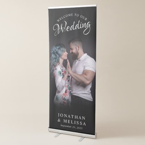 Modern Black Elegant Photo Script Wedding Welcome Retractable Banner ...