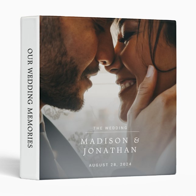 Modern Black Elegant Photo Wedding  3 Ring Binder (Front/Spine)