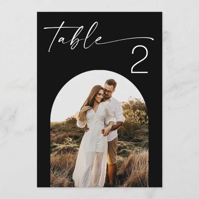 Modern Black Elegant Photo Wedding Table Numbers (Front)