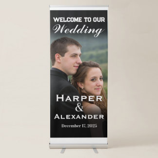 Modern Black Elegant Photo Wedding Welcome Sign