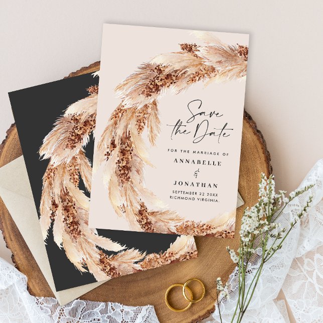 Modern black elegant save the date pampas invitation (Creator Uploaded)