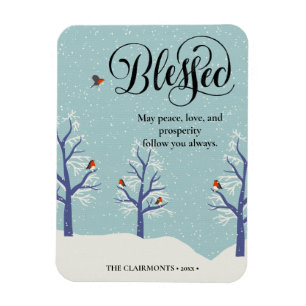 Modern Black Elegant Script BLEESED Cardinal Bird Magnet