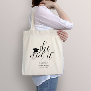 Modern Black Elegant Script Font Graduation Tote Bag