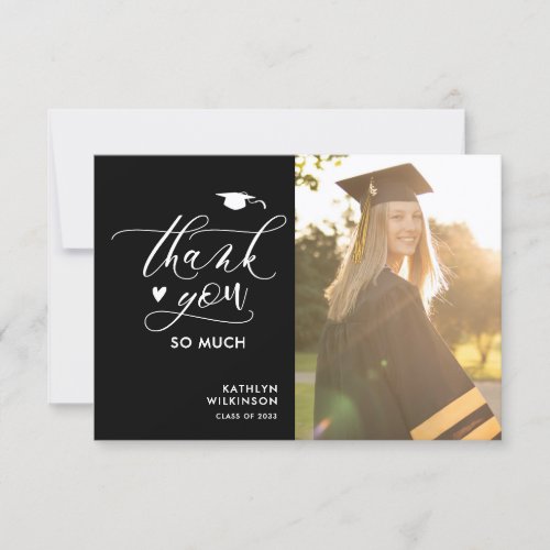 Modern Black Elegant Script Graduation Thank You Invitation