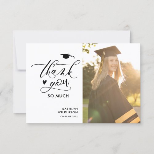 Modern Black Elegant Script Graduation Thank You Invitation