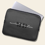 Modern Black & Elegant Script Initial Monogram Laptop Sleeve<br><div class="desc">A modern black laptop sleeve with white elegant script handwritten monogram design. It’s perfect for all contemporary and business people.</div>