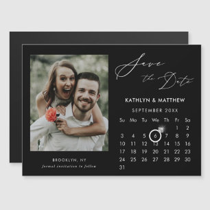 Modern Black Elegant Script Photo Save The Date Magnetic Invitation