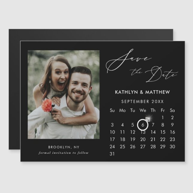 Modern Black Elegant Script Photo Save The Date Magnetic Invitation (Creator Uploaded)