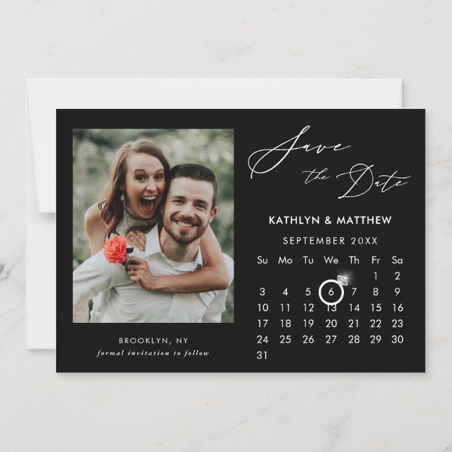 Modern Black Elegant Script Photo Save The Date Magnetic Invitation (Front)