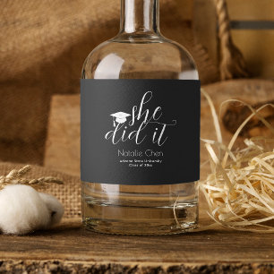 Modern Black Elegant She Did It Graduation Party Sparkling Wine Label