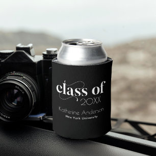 Modern Black Elegant Typography Graduate Party Can Cooler