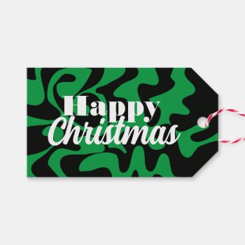Modern Black Emerald Green Happy Christmas Gift Tags by TabbyGun at Zazzle