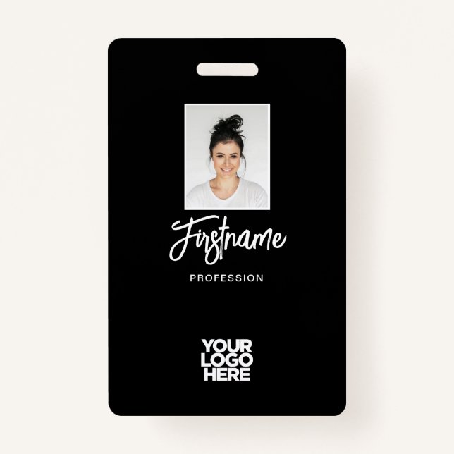 Modern Black Employee Photo, Logo, Name Badge (Front)