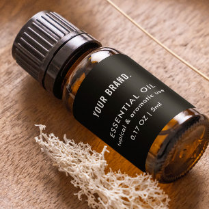 Modern Black Essential Oil Dropper Bottle Wrapper Label