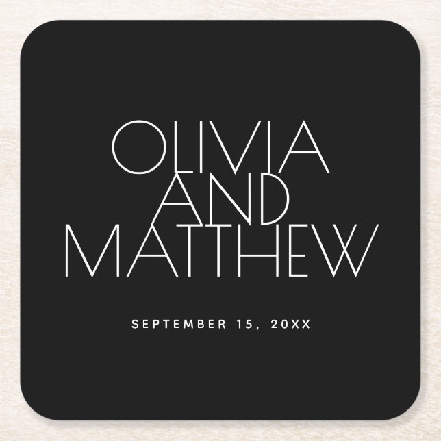 Modern Black Evening Wedding | Minimalist Elegant  Square Paper Coaster (Front)