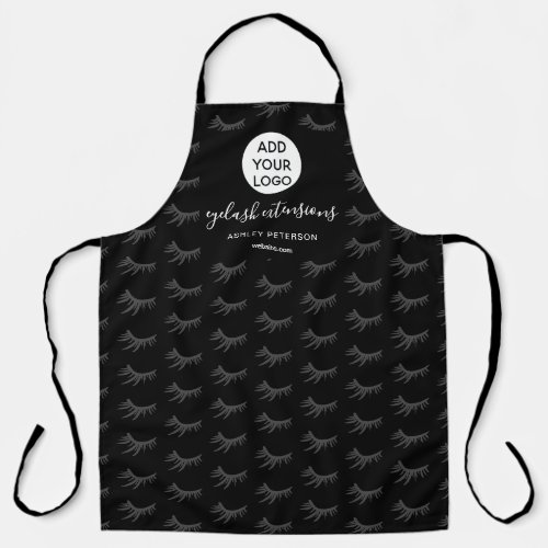 Modern black eyelash pattern logo business script apron