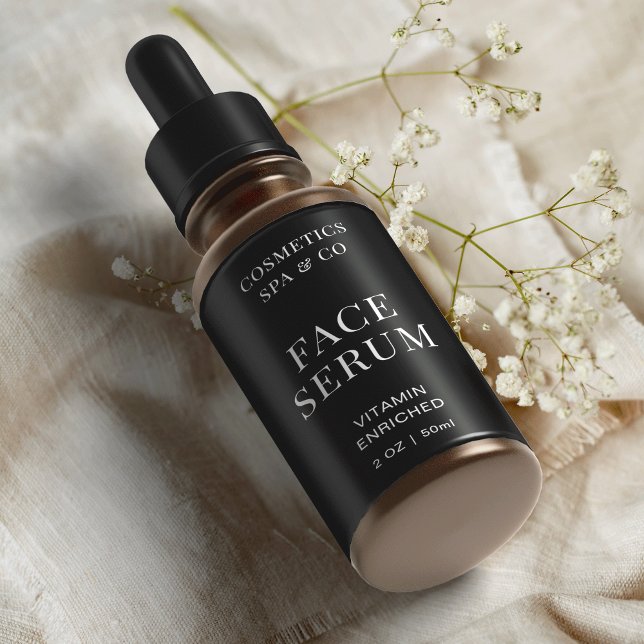 Modern Black Face Serum Dropper Cosmo Bottle Wrap Label (Face serum bottle label in black and white, can suit dropper / spray / pump bottles)