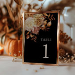 Modern Black Fall Botanical Wedding Table Number<br><div class="desc">This elegant and rustic wedding table number features hand-painted watercolor burnt orange and terracotta leaves,  cream and beige dahlias,  and beautiful rust-colored roses perfect for a fall or autumn wedding! Find matching items in the Black Autumn Romance Collection.</div>