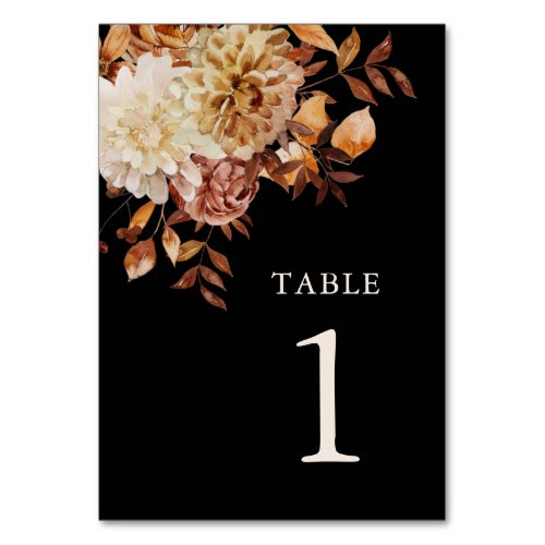 Modern Black Fall Botanical Wedding Table Number