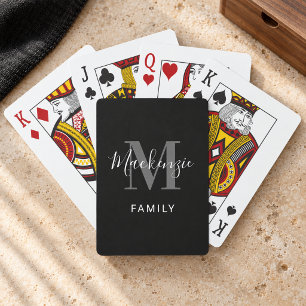 Modern Black Family Monogram Custom Poker Cards