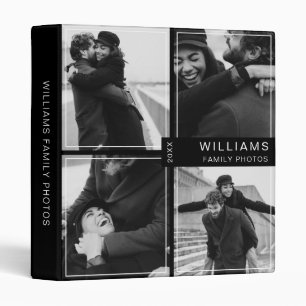 Modern Black Family Name Photo Collage Album 3 Ring Binder