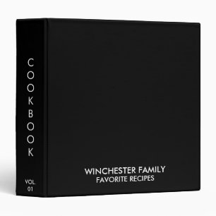 Modern black family recipes cookbook solid 3 ring binder