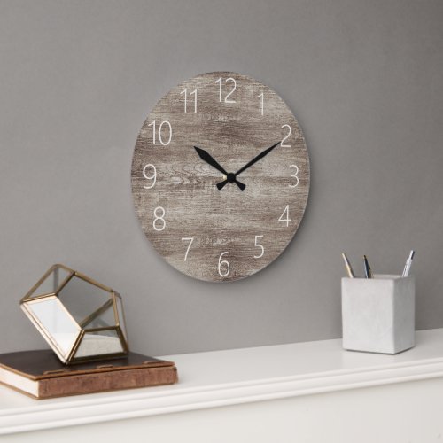 Modern Black Farmhouse Chic Faux Woodgrain Pattern Large Clock