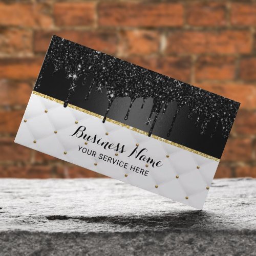 Modern Black Faux Glitter Drips Luxury Salon Spa Business Card