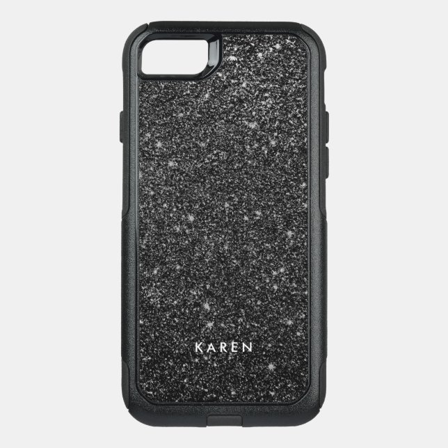 Modern Black Faux Glitter Monogram D3 Otterbox iPhone Case (Back)